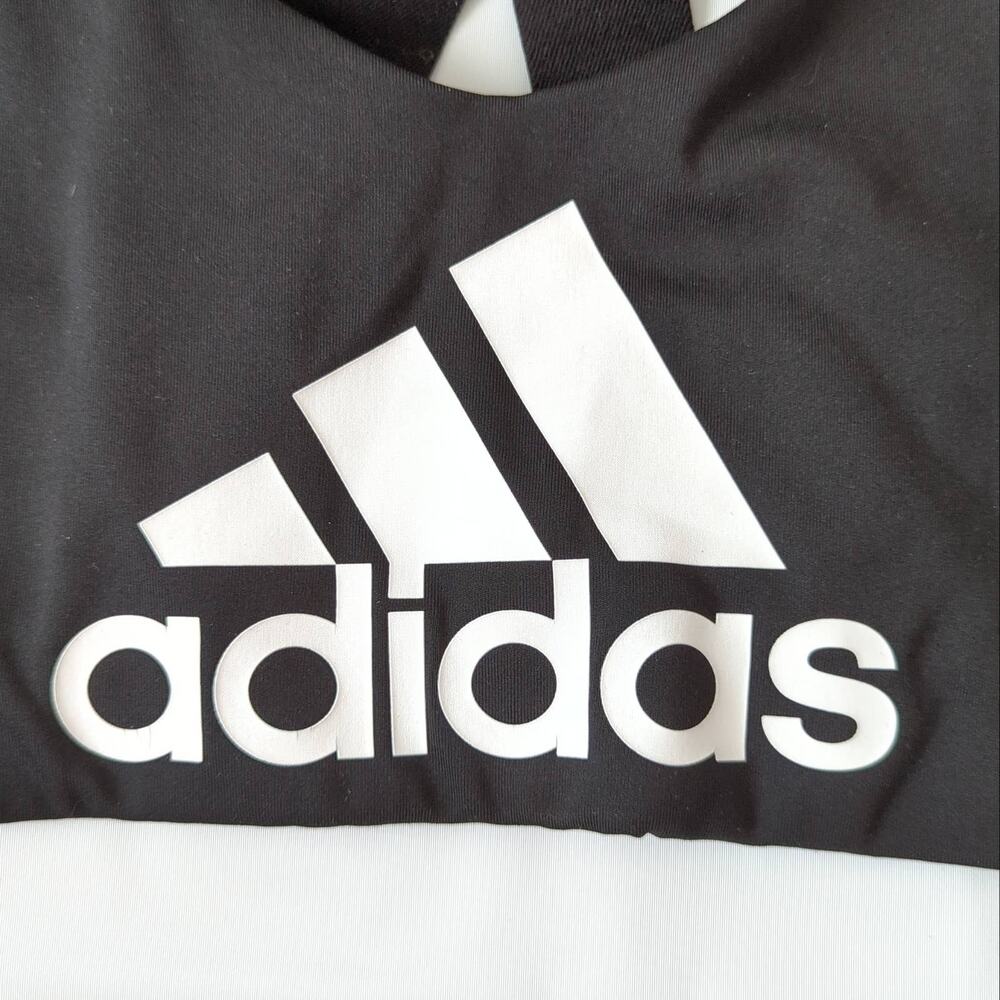 adidas Womens Racerback Sports Bra Logo‎ Spellout Small Black White Graphic - Picture 4 of 5